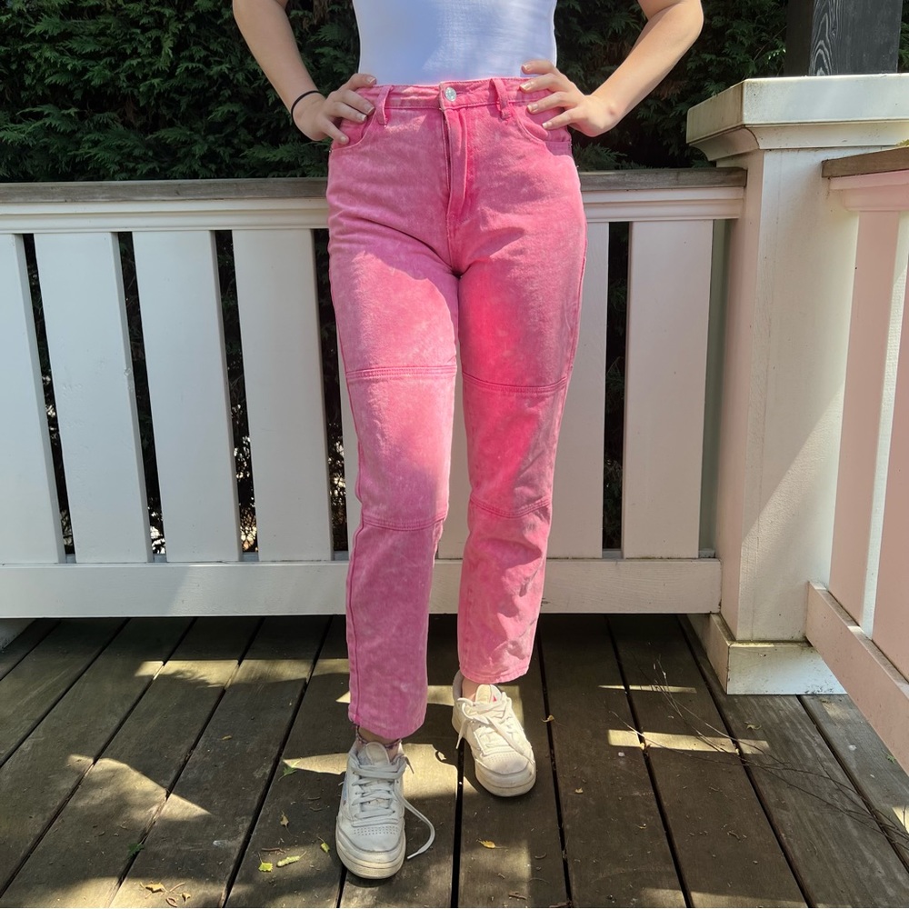Pink highwaisted denim pants